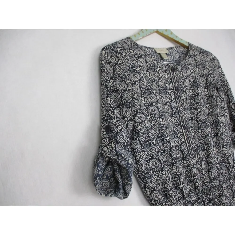 Ann Taylor LOFT Romper Womens 00P Blue Paisley Shorts Roll Tab Top XSP XS Petite - Picture 5 of 16